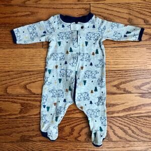 Lamaze Baby Cotton One Piece Bear Print footie Gray Baby Boy Size 3 Months